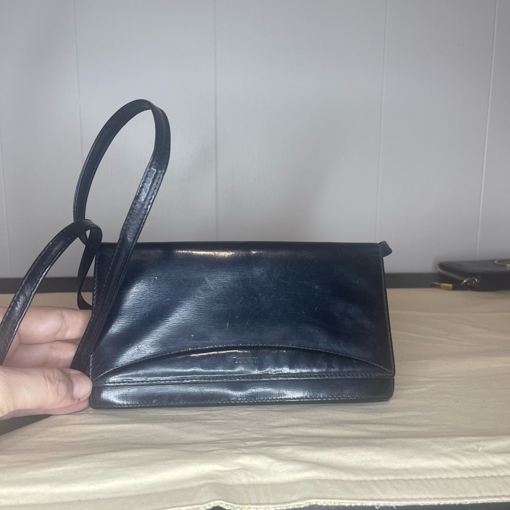 Loewe Authentic Vintage Leather Bifold Long Wallet on Removable Shoulder Strap